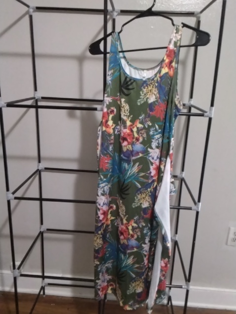 Tropical Floral Maxi Dress in Olive Green